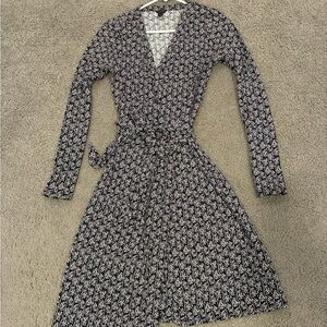 Ann Taylor Navy Blue and White Long Sleeve Dress